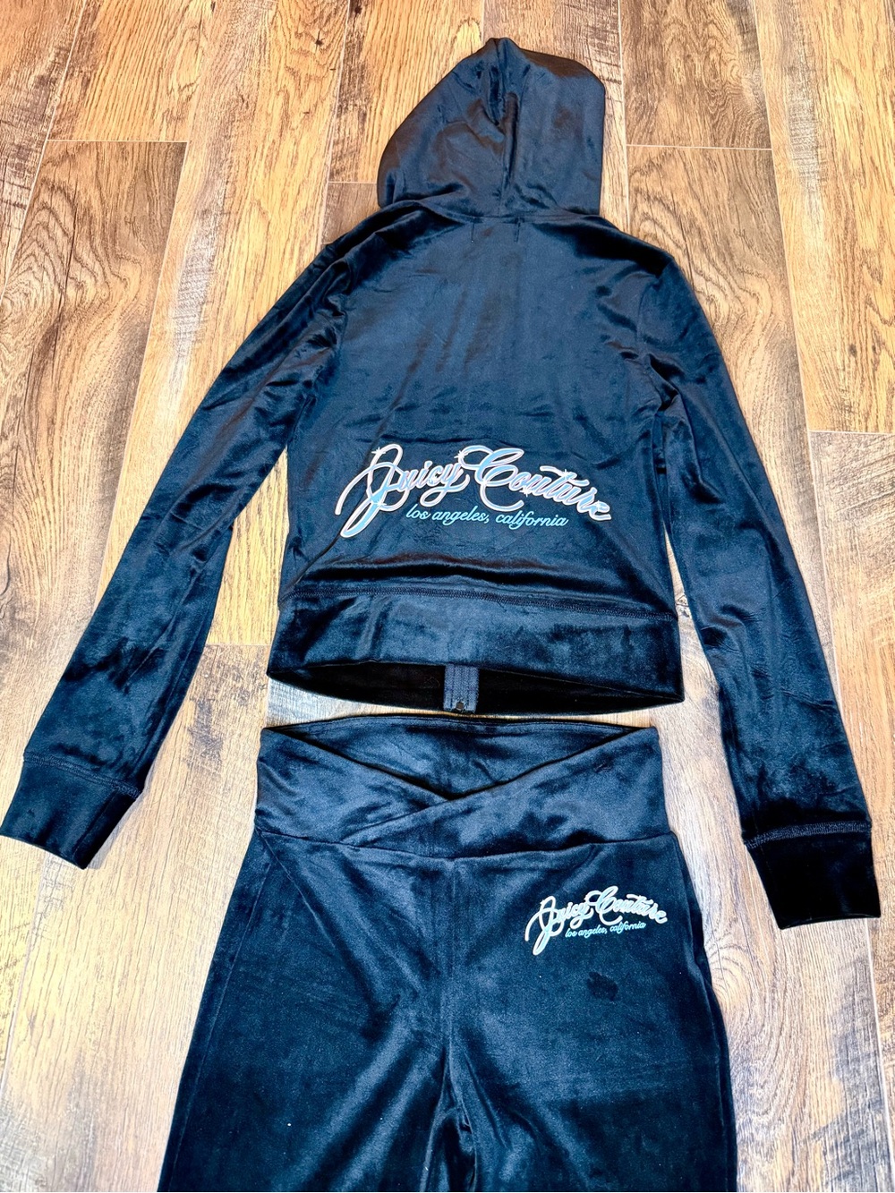 Juicy Couture Women's Black tracksuit with pink and blue logo